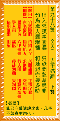 观音灵签第九十八签:吉平遇难